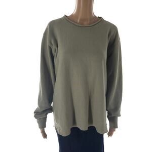 Les Tien Green Riley Roll Neck Cotton Pullover Sweatshirt